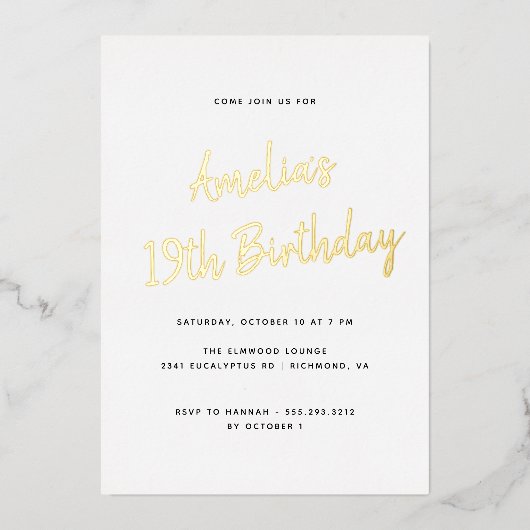 Willekeurige leeftijd | Eenvoudige minimale witte Folie Uitnodiging (Voorkant)