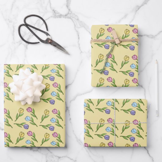Willekeurige Lente Bloemen Tulpen Pasen Inpakpapier Vel (Voorkant)