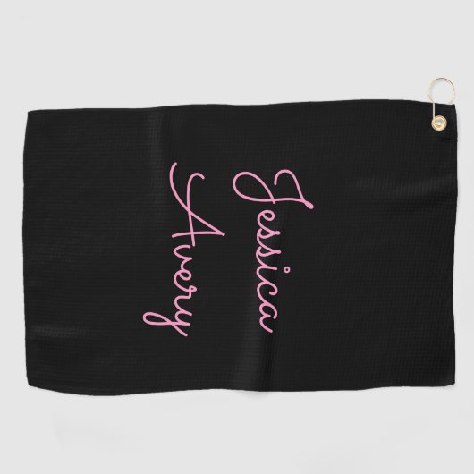 Willekeurige naam | Cool Editable Pink Script op z Golfhanddoek (Horizontaal)