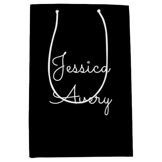 Willekeurige naam | Cool Editable White Script op  Medium Cadeauzakje (Voorkant)