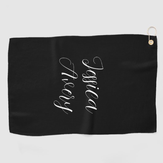 Willekeurige naam | Elegant bewerkbaar wit script Golfhanddoek (Horizontaal)