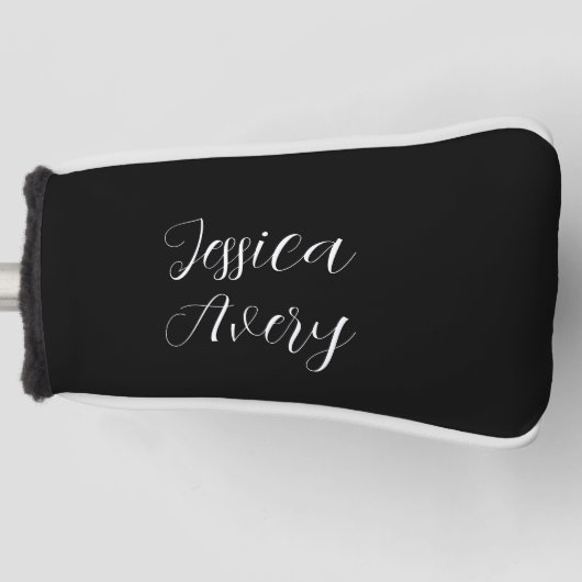 Willekeurige naam | Elegant bewerkbaar wit script Golfheadcover (Voorkant)
