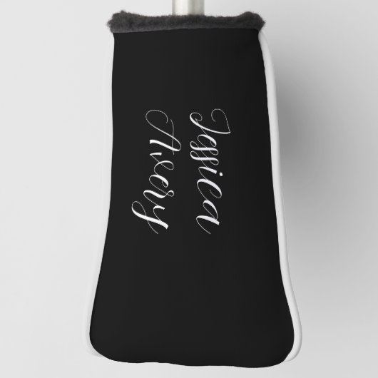Willekeurige naam | Elegant bewerkbaar wit script Golfheadcover (Draai 90)