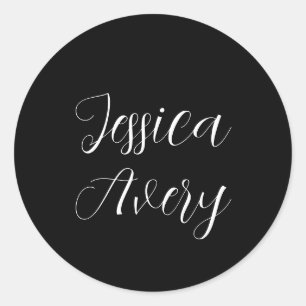 Willekeurige naam   Elegant bewerkbaar wit script  Ronde Sticker