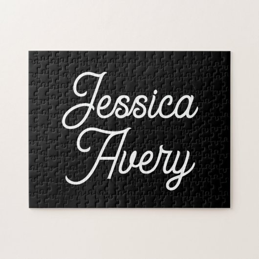 Willekeurige naam | Elegant  wit script op zwart Legpuzzel (Horizontaal)