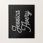 Willekeurige naam | Elegant  wit script op zwart Legpuzzel (Verticaal)