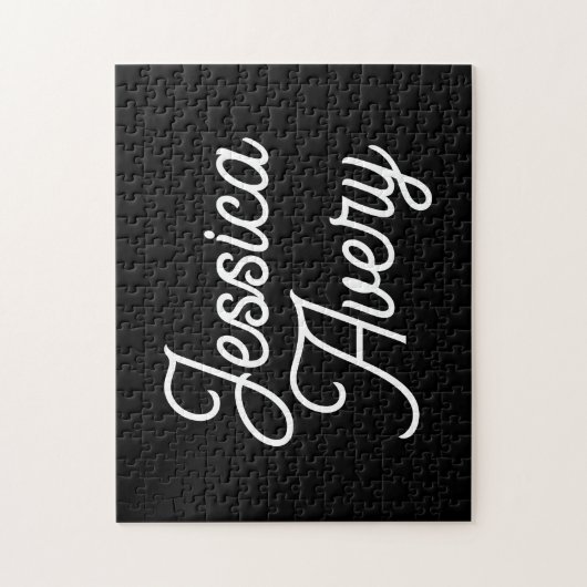 Willekeurige naam | Elegant  wit script op zwart Legpuzzel (Verticaal)