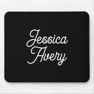 Willekeurige naam   Elegant  wit script op zwart Muismat