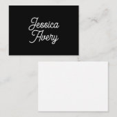 Willekeurige naam | Elegant  wit script op zwart Notitiekaartje (Voorkant / Achterkant)