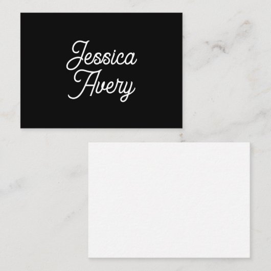 Willekeurige naam | Elegant wit script op zwart Notitiekaartje (Voorkant / Achterkant)