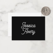 Willekeurige naam | Elegant  wit script op zwart Notitiekaartje (Voorkant / Achterkant in situ)