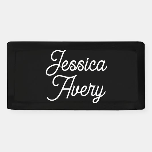 Willekeurige naam | Elegant  wit script op zwart Spandoek (Horizontaal)