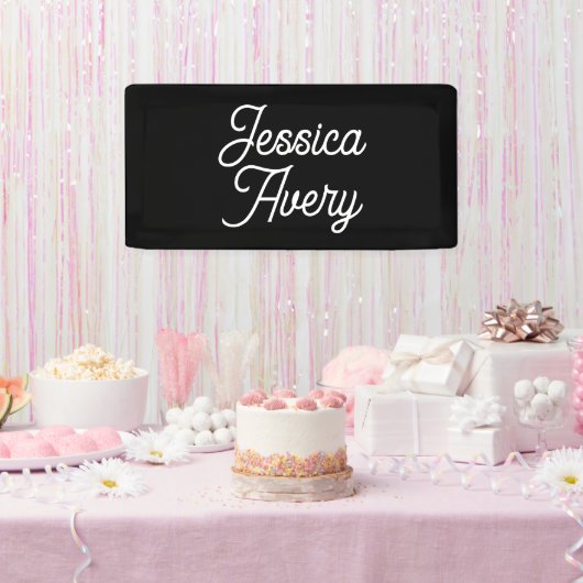 Willekeurige naam | Elegant  wit script op zwart Spandoek (Feest)