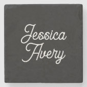 Willekeurige naam | Elegant  wit script op zwart Stenen Onderzetter (Voorkant)