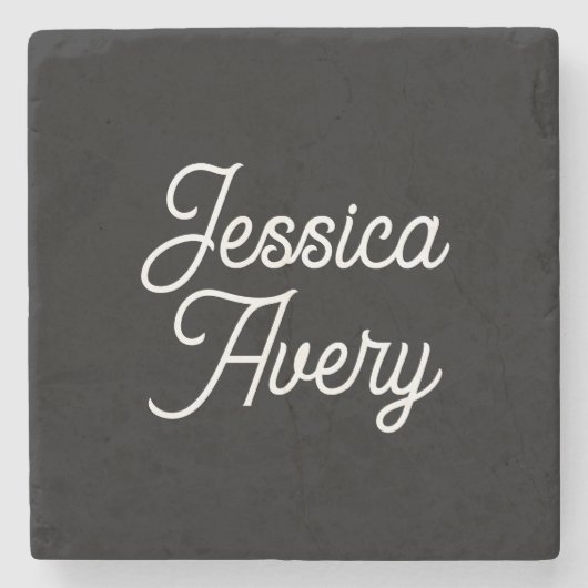 Willekeurige naam | Elegant  wit script op zwart Stenen Onderzetter (Voorkant)