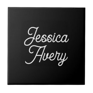 Willekeurige naam   Elegant  wit script op zwart Tegeltje
