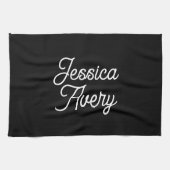 Willekeurige naam | Elegant  wit script op zwart Theedoek (Horizontaal)