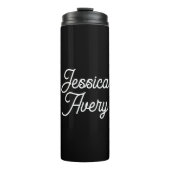 Willekeurige naam | Elegant  wit script op zwart Thermosbeker (Voorkant)