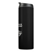 Willekeurige naam | Elegant  wit script op zwart Thermosbeker (Geroteerd rechts)