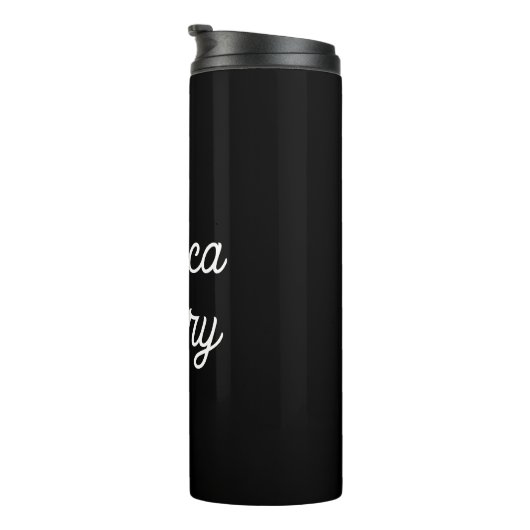 Willekeurige naam | Elegant  wit script op zwart Thermosbeker (Geroteerd rechts)