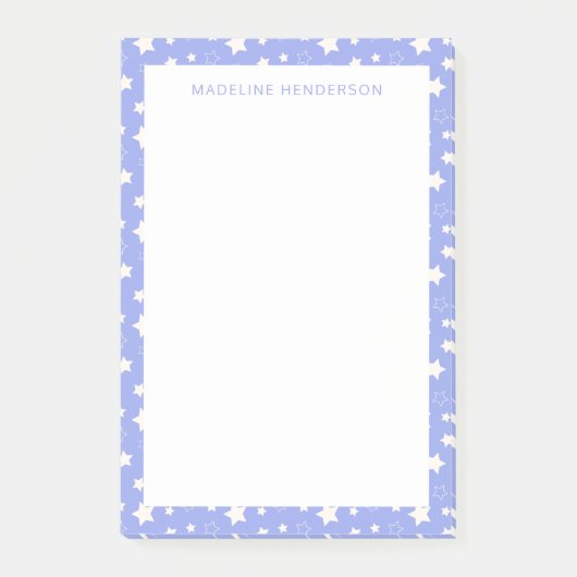 Willekeurige Witte Sterren Lichtblauw Monogram Post-it® Notes (Voorkant)