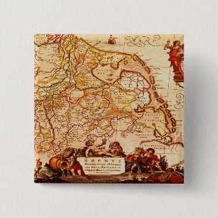 Willem Blaeu Old Germany Map Historic Gift Series Vierkante Button 5,1 Cm