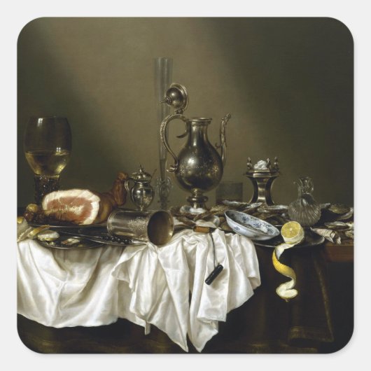 Willem Claesz Heda Banquet Piece met Ham Vierkante Sticker (Voorkant)
