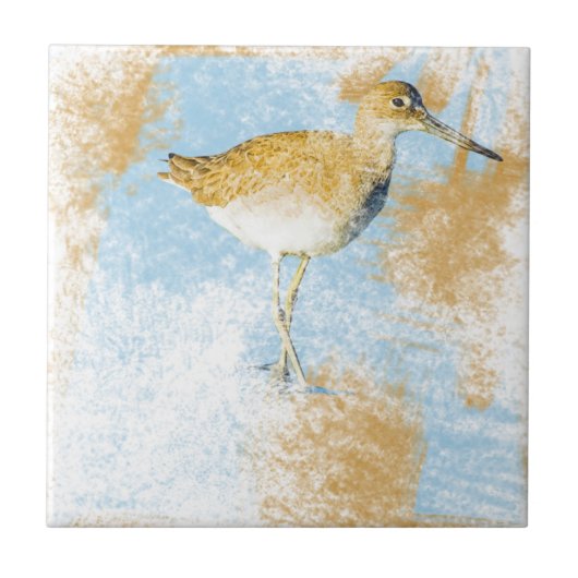 Willet Shorebird Artwork Beach Coastal Living Tegeltje (Voorkant)