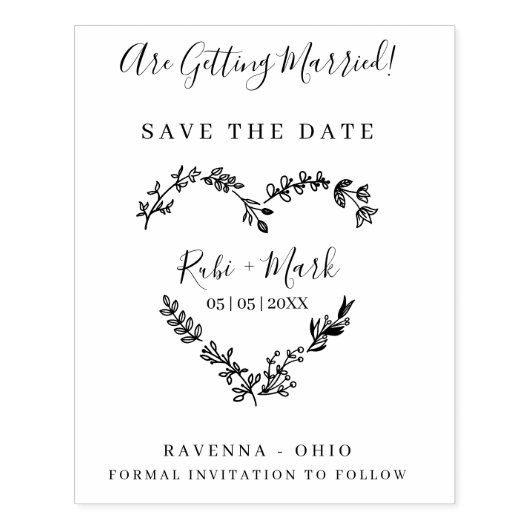 Willflower Harten en sla het Date Quote op Rubberstempel (Afrduk)