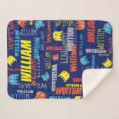 William aangepaste naam pixel gaming blauw grafisc sherpa deken (Voorkant (horizontaal))