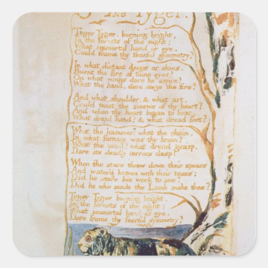 William Blake | The Tyger, van Sangen of Innocence Vierkante Sticker (Voorkant)