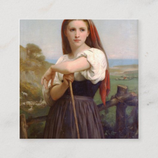 William Bouguereau Shepherdess Vierkante Visitekaartje (Voorkant)