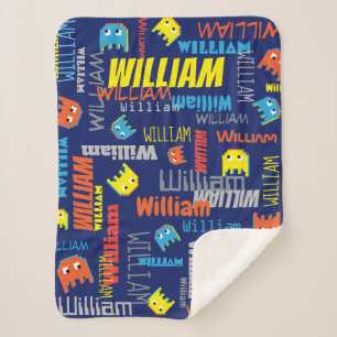 William custom name pixel gaming blue graphic sherpa deken
