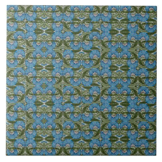 William De Morgan  Flower Motifs Blue Tegeltje (Voorkant)