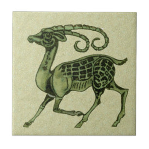William De Morgan Green Antelope Repro Tegel Tegeltje