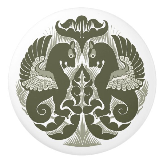 William De Morgan Green Griffins Ceramic Pull Keramische Knop (Voorkant)