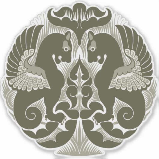 William De Morgan Green Griffins Vinyl Sticker (Voorkant)