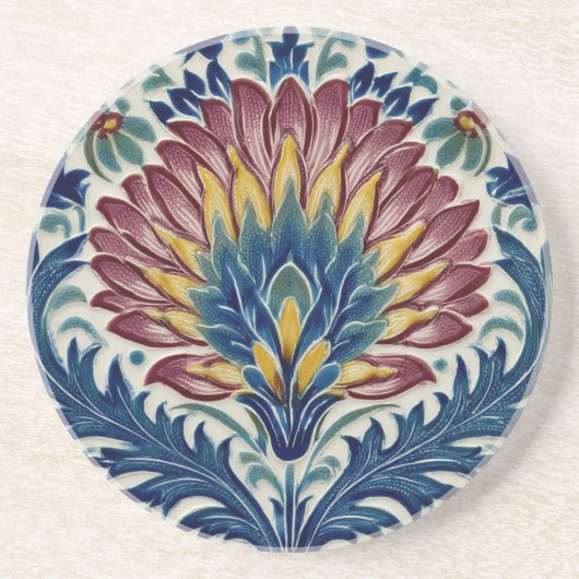 William De Morgan Oriental Flower Zandsteen Onderzetter (Voorkant)