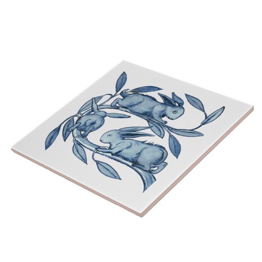 William De Morgan Rabbits Ceramics Tegeltje (Zijkant)