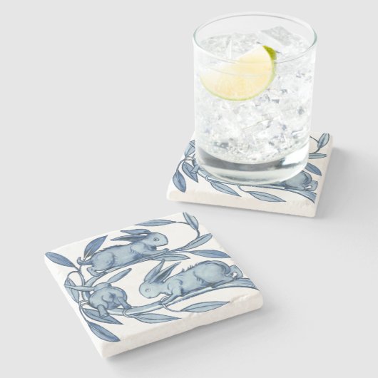 William De Morgan Rabbits Stenen Onderzetter (Zijkant)