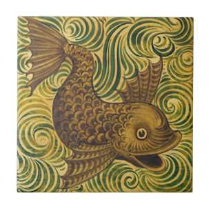 William De Morgan Repro Dolphin Tile (gezichten re Tegeltje