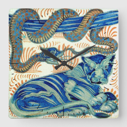 William De Morgan Tiger en de slangenstuk Vierkante Klok (Voorkant)