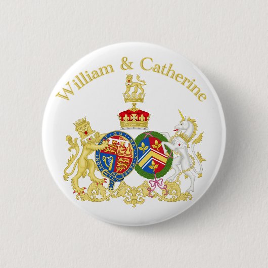 William en Catherine Coat of Arms Ronde Button 5,7 Cm (Voorkant)