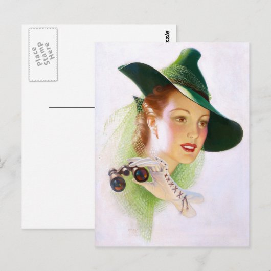 William Fulton Soare: Vrouw met binoculair Briefkaart (Voorkant / Achterkant)