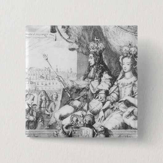 William III en Mary II Vierkante Button 5,1 Cm (Voorkant)