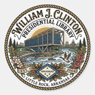 William J. Clinton Presidentiële Bibliotheek VS Ronde Sticker
