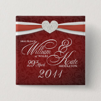 William & Kate - Royal Wedding Souvenir Pin Vierkante Button 5,1 Cm