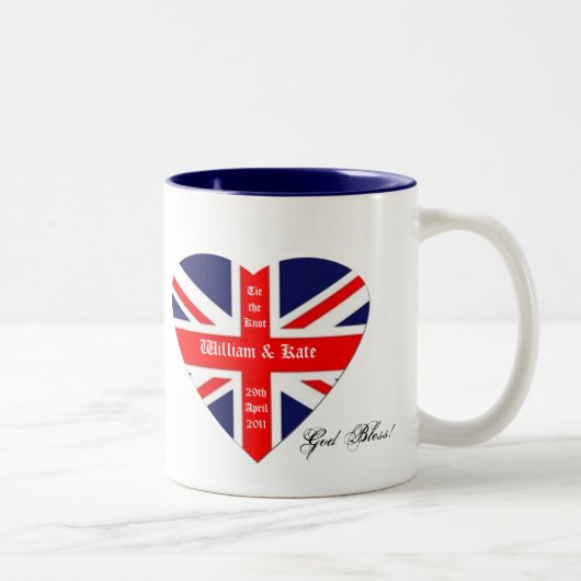 William & Kate-Union Jack/Blessing+hart Tweekleurige Koffiemok (Rechts)