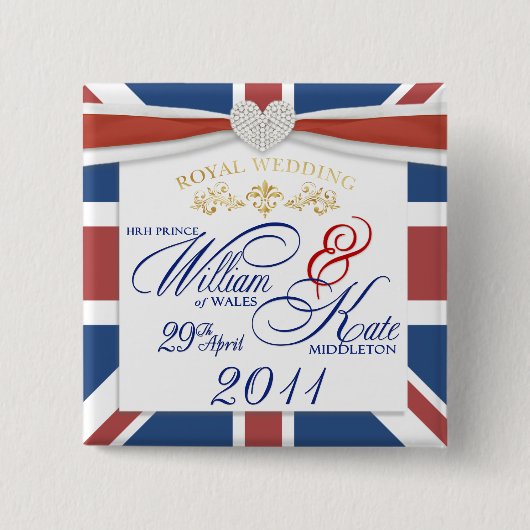 William & Kate Wedding Mememorative Keepomwille Pi Vierkante Button 5,1 Cm (Voorkant)