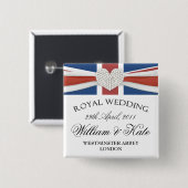 William & Kate Wedding Mememorative Keepomwille Pi Vierkante Button 5,1 Cm (Voorkant /achterkant)